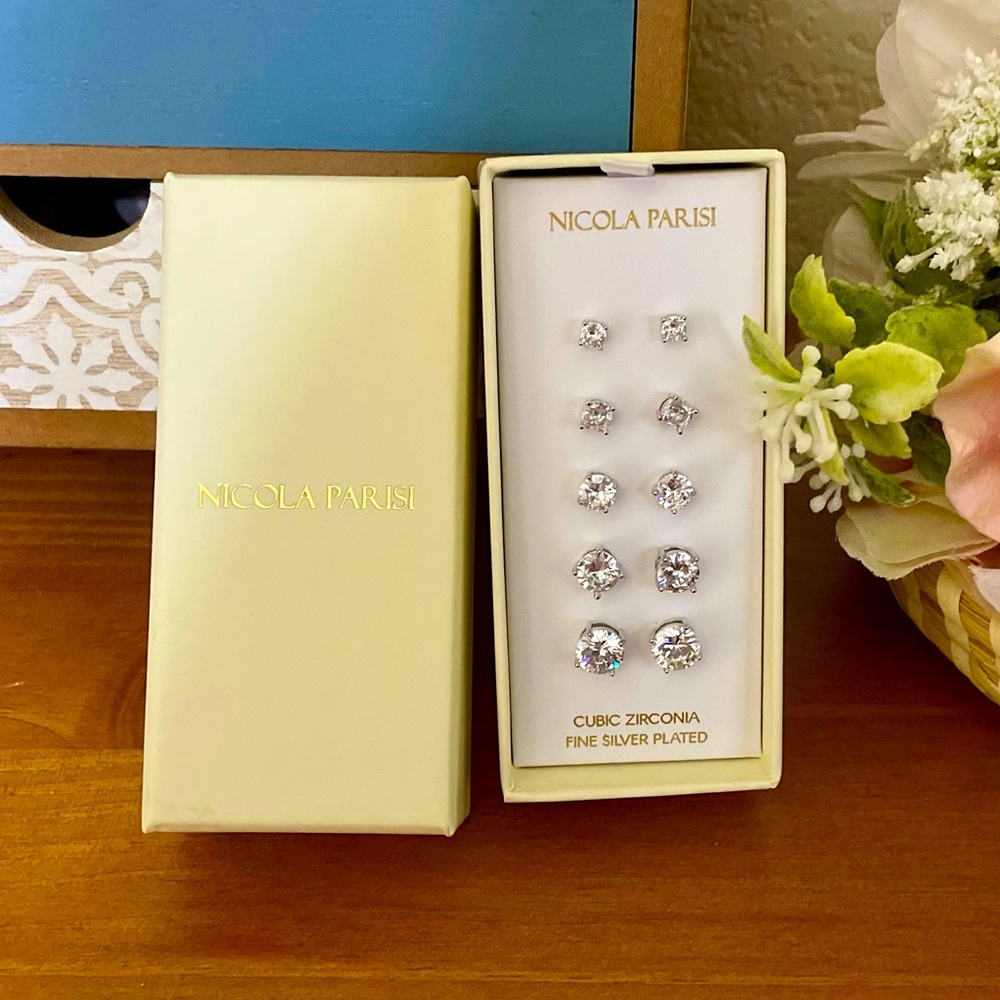 Nicola Parisi Cubic Zirconia Stud Earrings Silver Gift Box Nordstrom 5 Pairs